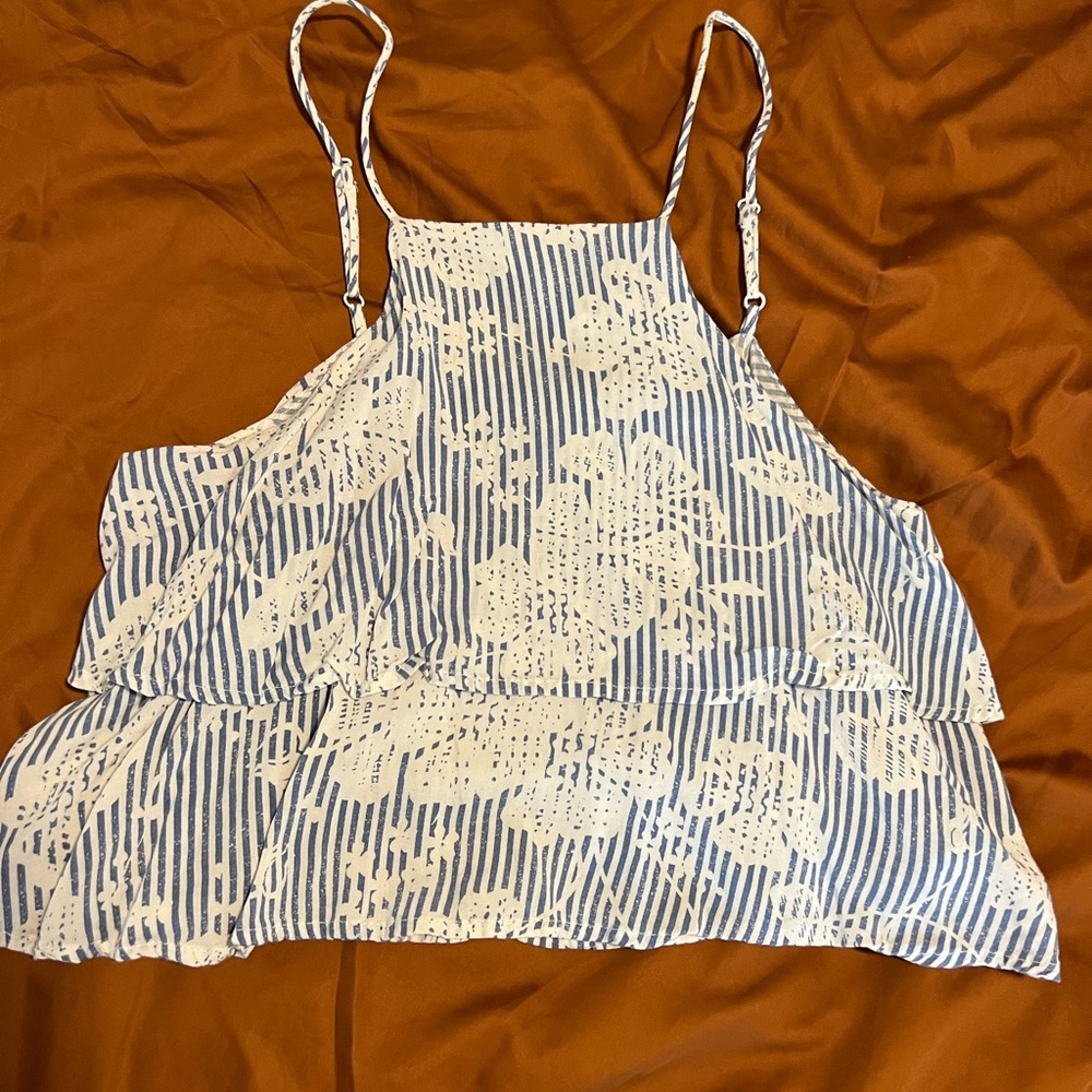 Light blue and white tank or cover up top!
